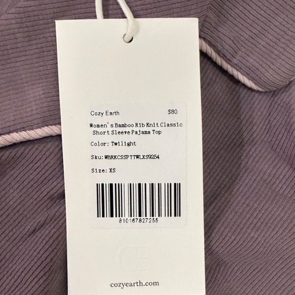 COZY EARTH BAMBOO RIB KNIT CLASSIC SS PJ TOP TWILIGHT - XS - Picture 2 of 4